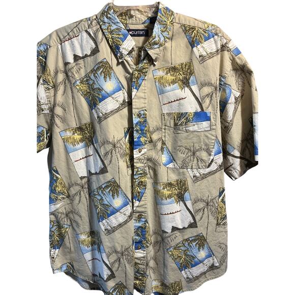 Puritan Hawaiian Style Shirt Size L Men's Brown Button Up Short Sleeve Palm Tree - Picture 1 of 10